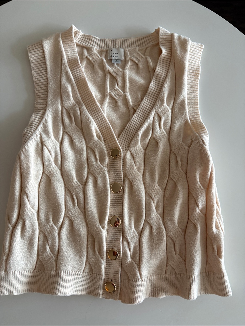 a new day Cream Cable Knit Button-Front Sweater Vest